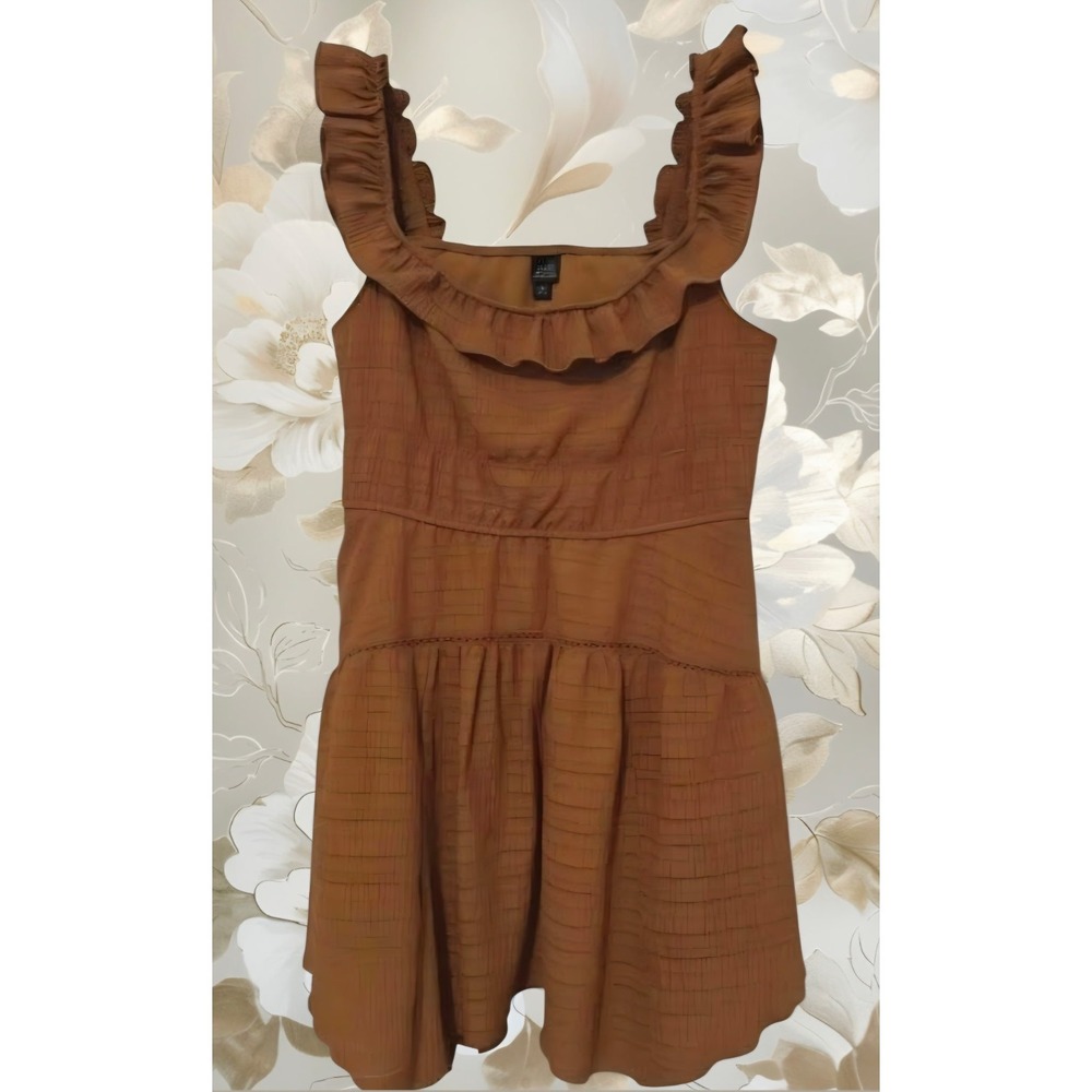 Wild Fable Women's Brown Ruffle Tiered Skater Dress, Size Medium
